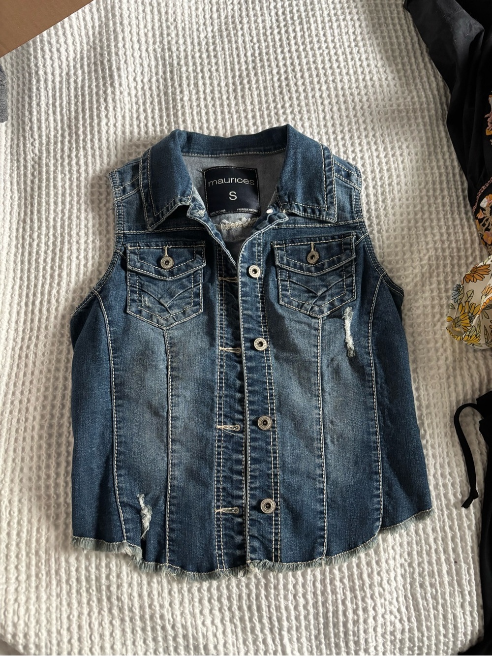 Maurices Dark Blue Distressed Denim Vest for Girls